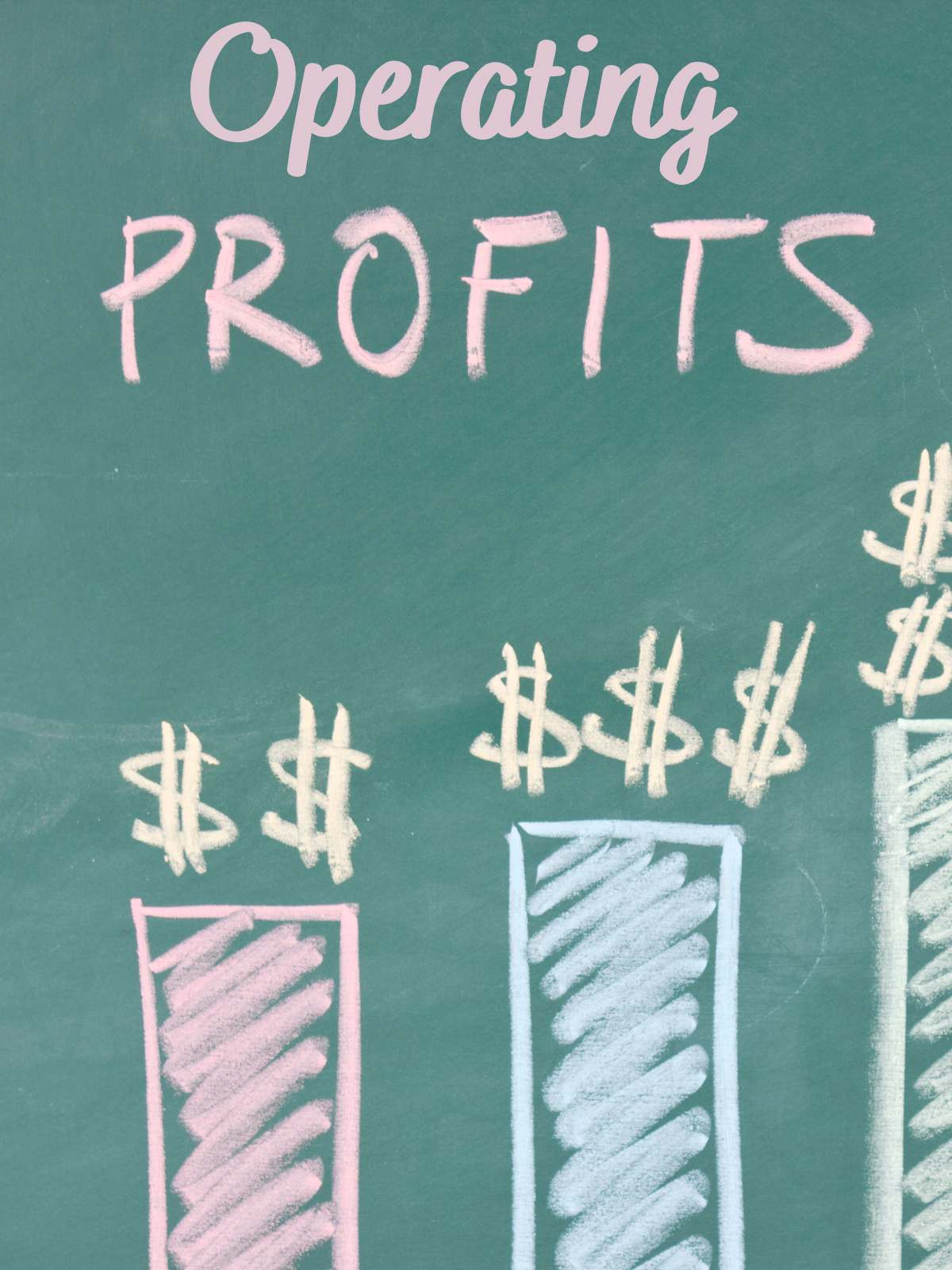 Operating profits. Chalk board with money graphs.